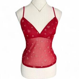 Red Sexy Hearts Y2K Cami Sheer 2000s Top brand loveable women’s size Medium